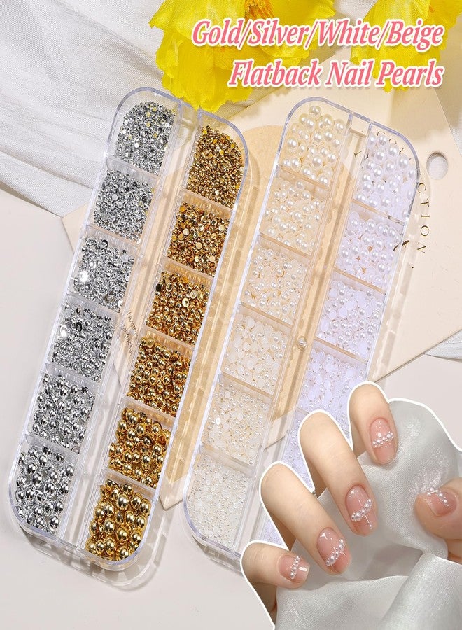 editTime 15 Boxes Nail Rhinestones Gems Kit,Gold/Silver Metal Studs,Mixed Sizes Flatback Crystals Rhinestones,Half Pearls,Sequins,Foil Flakes with Tweezers & Dotting Tools for DIY Manicure - Image 5